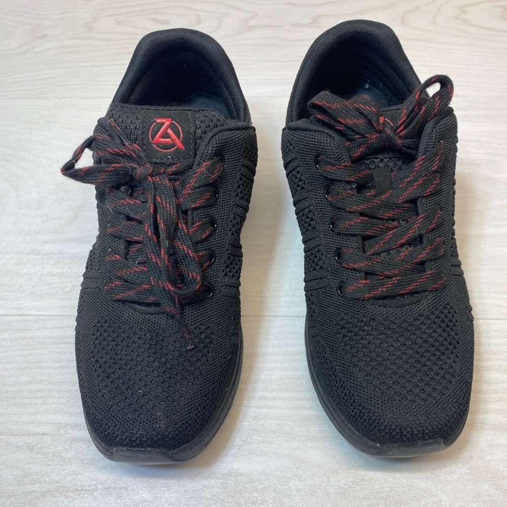 Zeba Womens 11 Hands Free Slip On Sneakers Black Red Knit Mesh Athletic Shoes